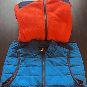 Set 2 Winter Zips: Lands’ End Heavy Orange fleece and Blue vest kid size 10